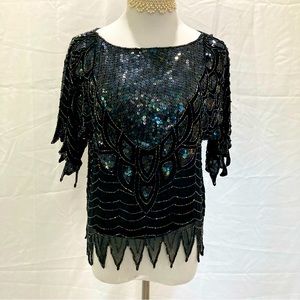 Vintage black sequined and beaded blouse PM